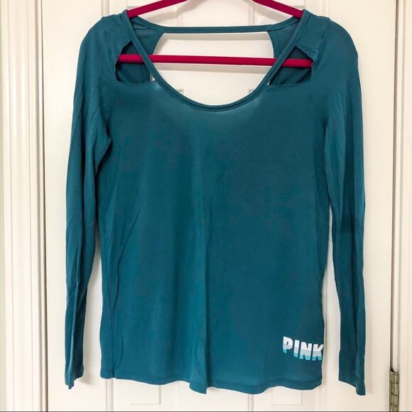 VICTORIA’S SECRET PINK • Long Sleeve Super Soft Cut Out Tee Teal Green - Picture 1 of 7